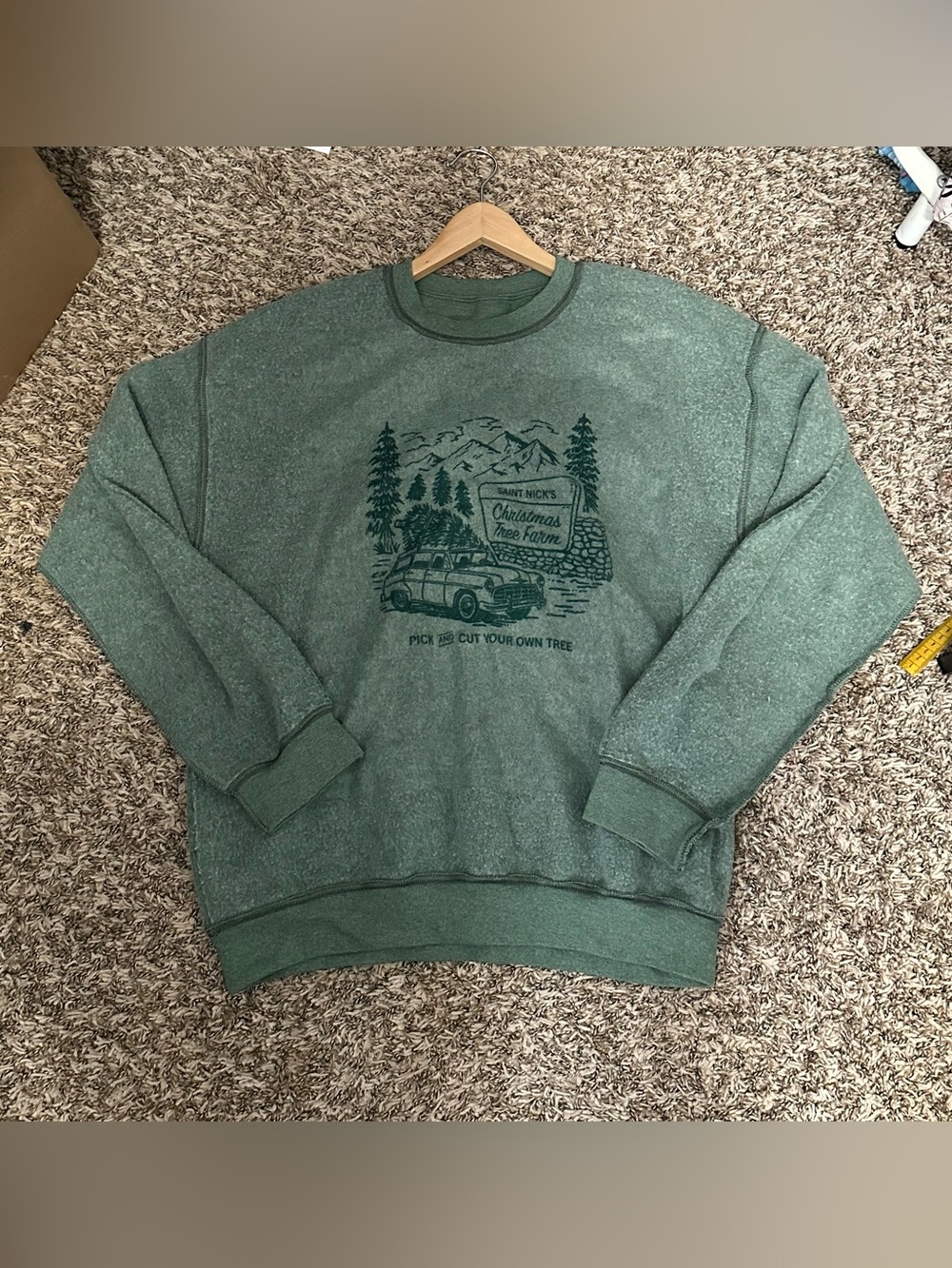 Green Inside Out Style Saint Nick’s Christmas Tree Farm Sweatshirt size Large